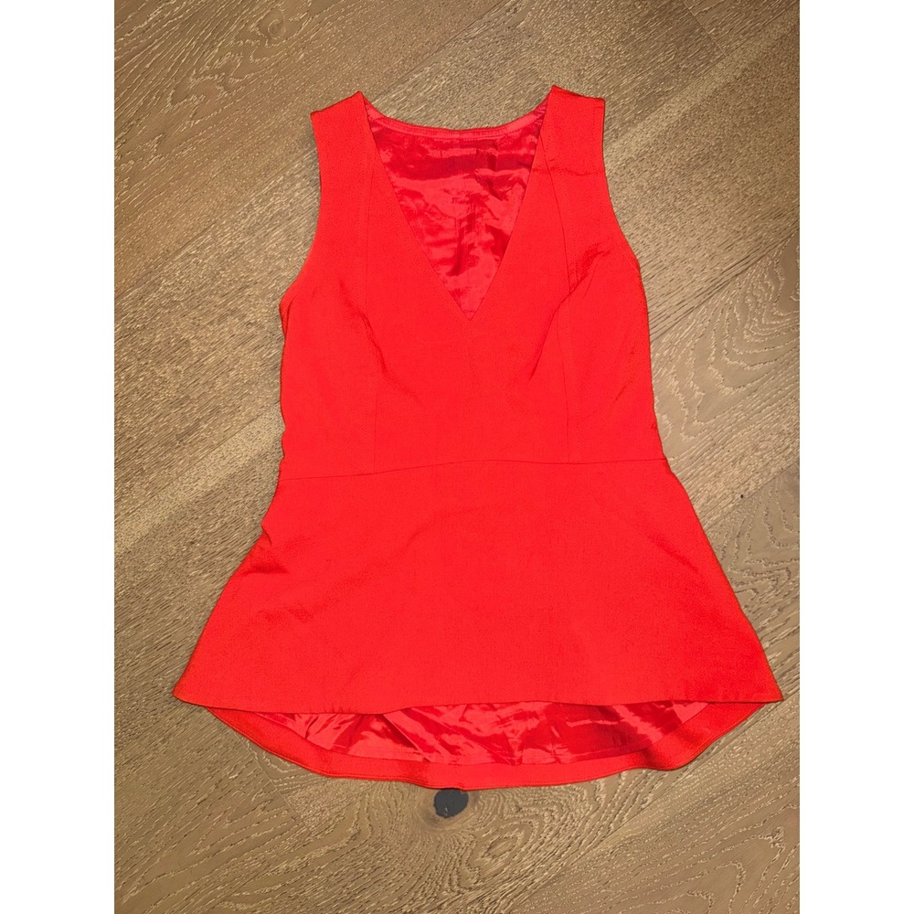 leifsdottir Red Peplum V-Neck Sleeveless Top